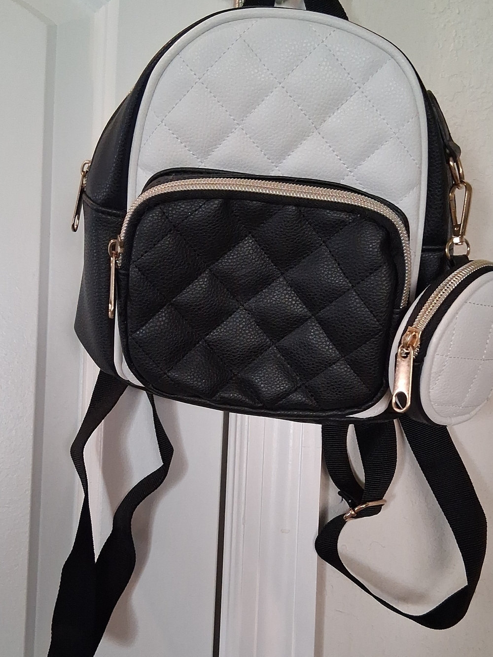 Claire's Black & White Quilted Mini Backpack with Coin Pouch